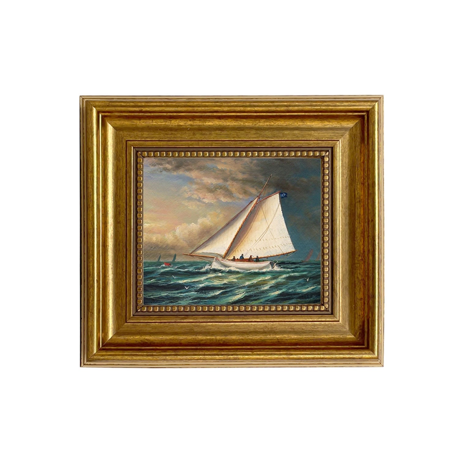 Racing Boat Framed Oil Painting Print Artwork