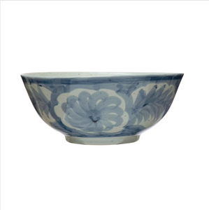 Hand-Painted Blue and White Floral Bowl