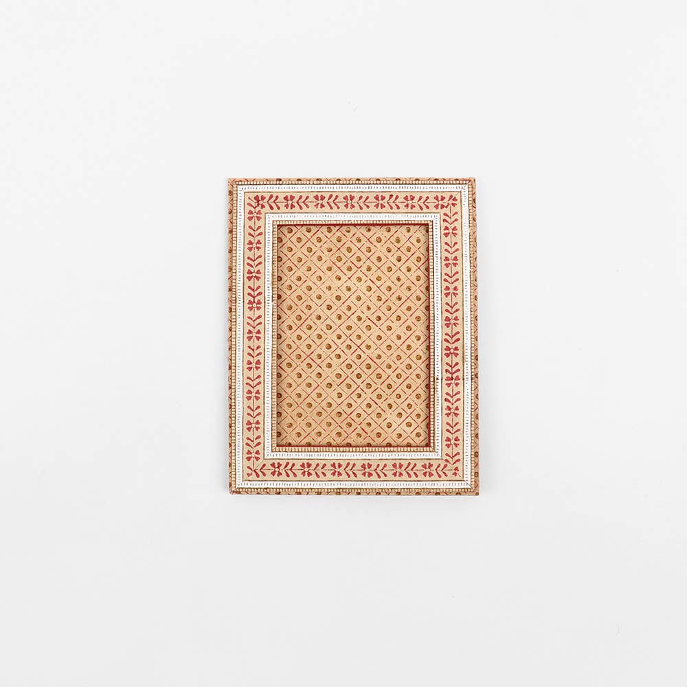 Floral Stripe Ochre Block Printed Picture Frame