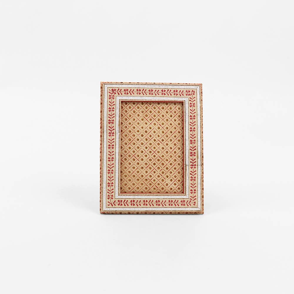 Floral Stripe Ochre Block Printed Picture Frame