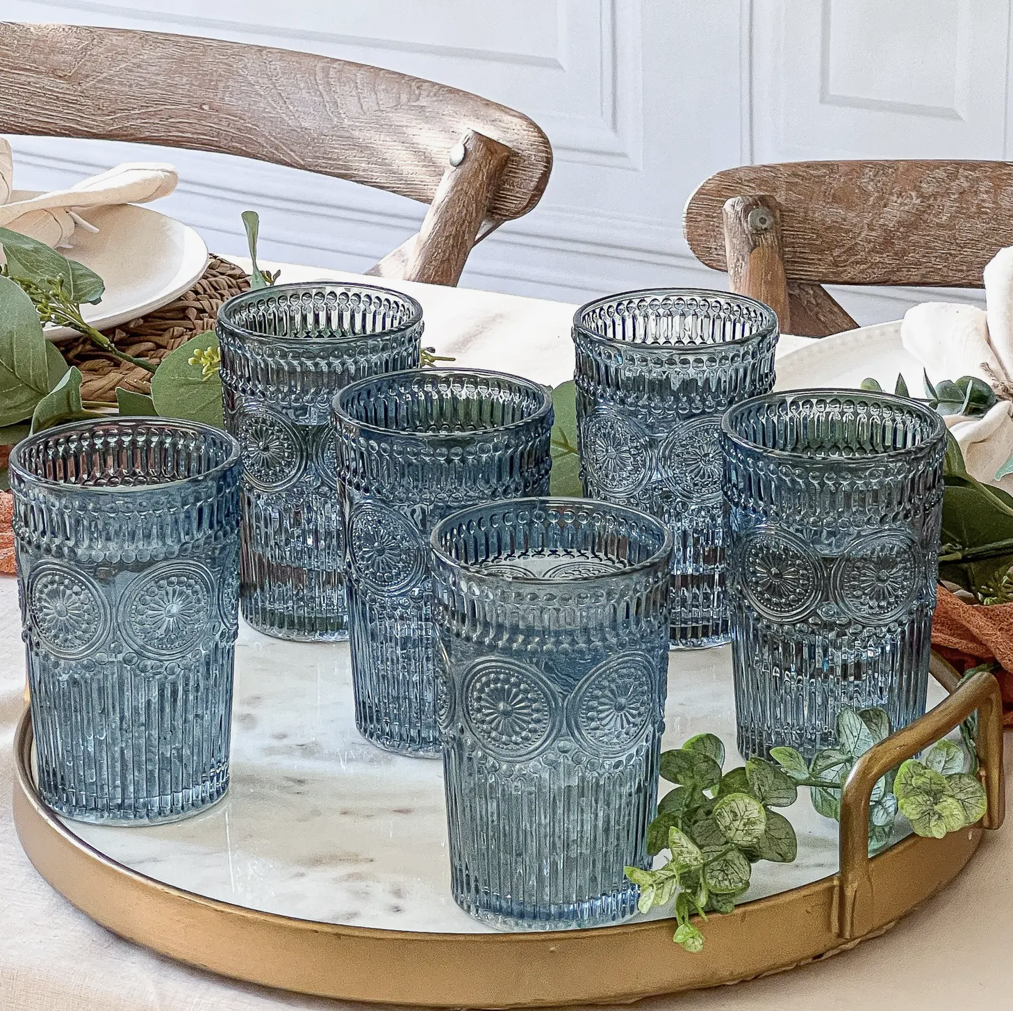 Vintage engraved glass cup with short and tall sizes for wedding