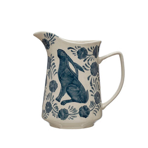 Blue Rabbit & Flowers Pitcher